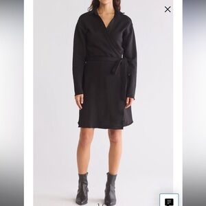 FRANK & EILEEN Willa Triple Fleece Wrap Dress Black Size Medium